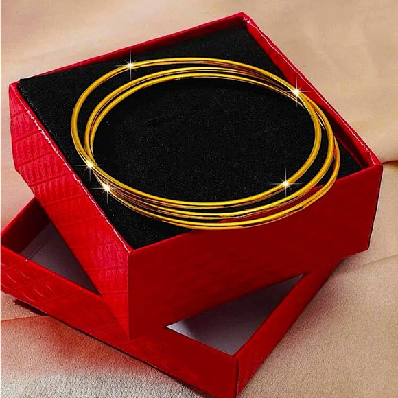 Gold Plated Thin Minimalist Bangle Bracelet Set of Three - Picture 1 of 7